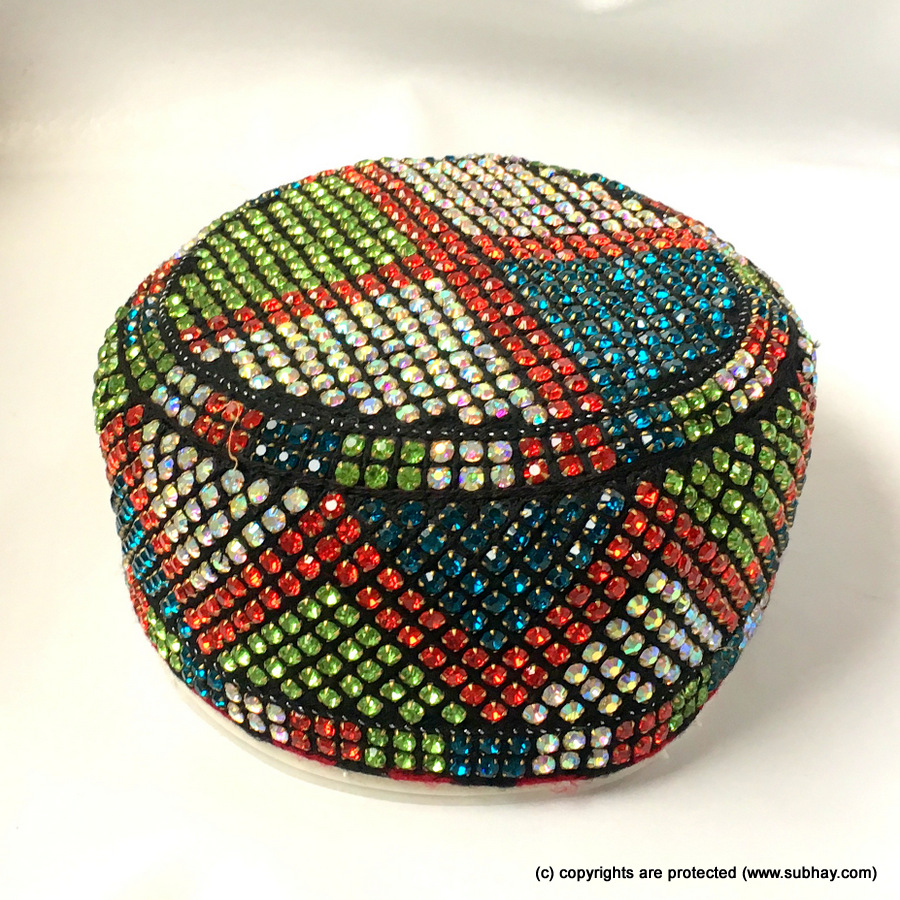 Multi Color Round Full Sindhi Nagina /  Zircon Cap or Topi MKC-830